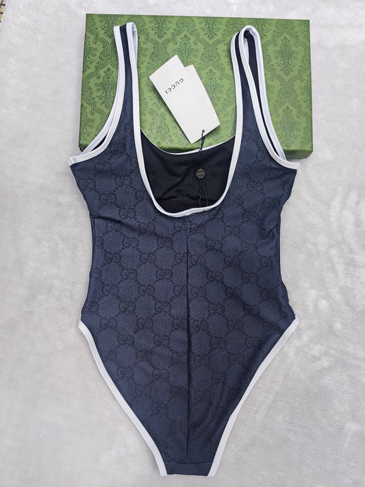 GG Navy Monogram One‑Piece