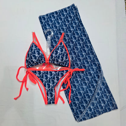 Dior "Oblique" Triangle Bikini + Pareo