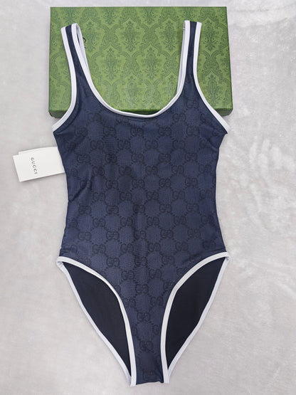 GG Navy Monogram One‑Piece