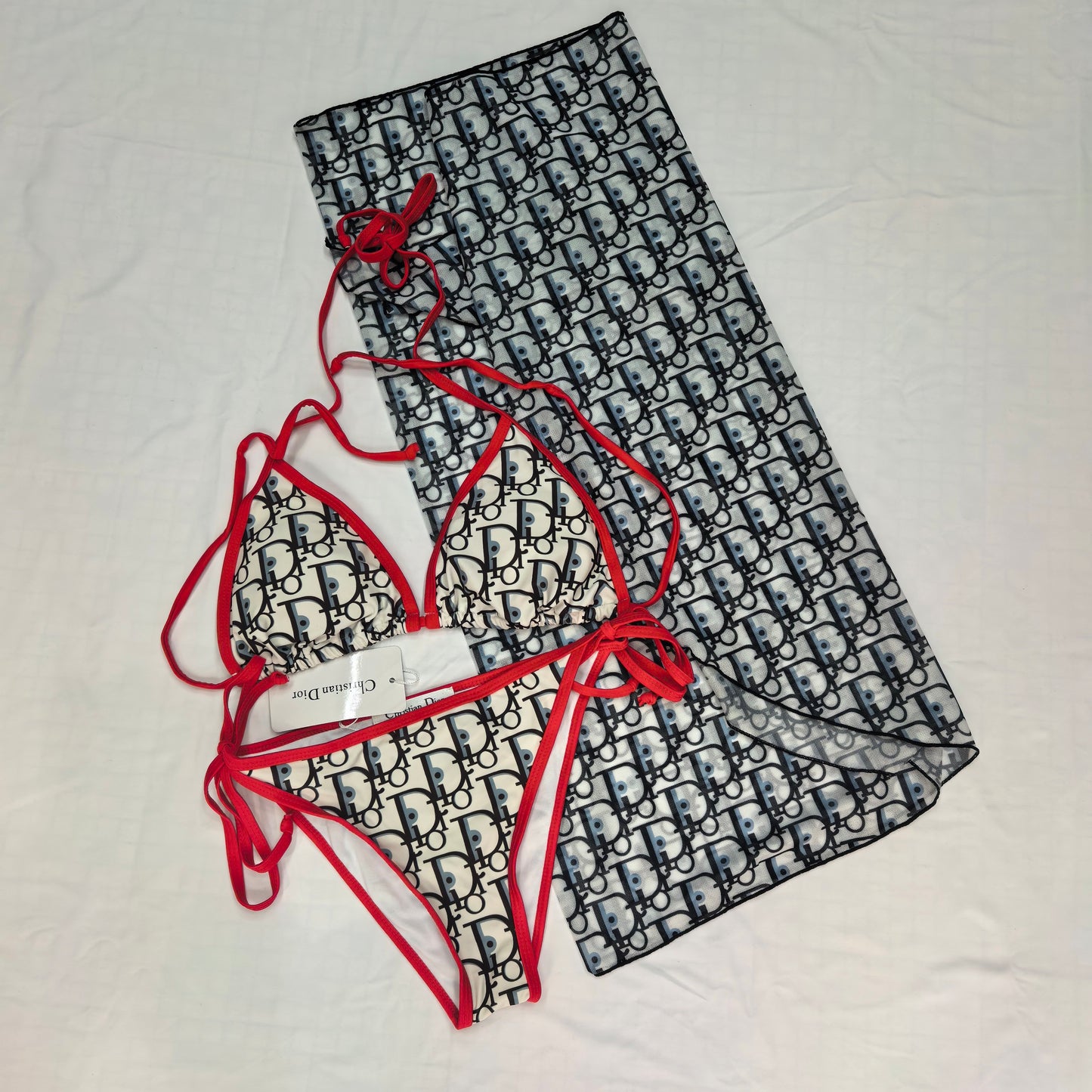 Dior "Oblique" Triangle Bikini + Pareo
