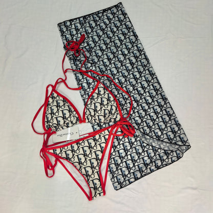Dior "Oblique" Triangle Bikini + Pareo